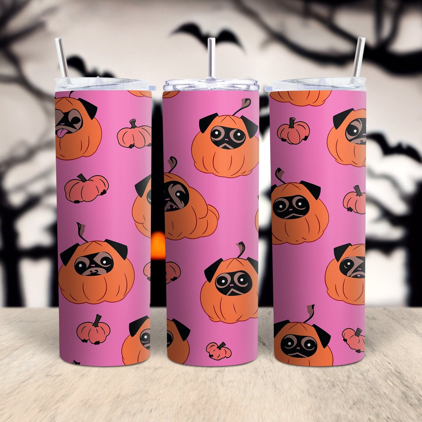 Pink Dog Halloween Pattern 20 Oz Skinny Tumbler Wrap