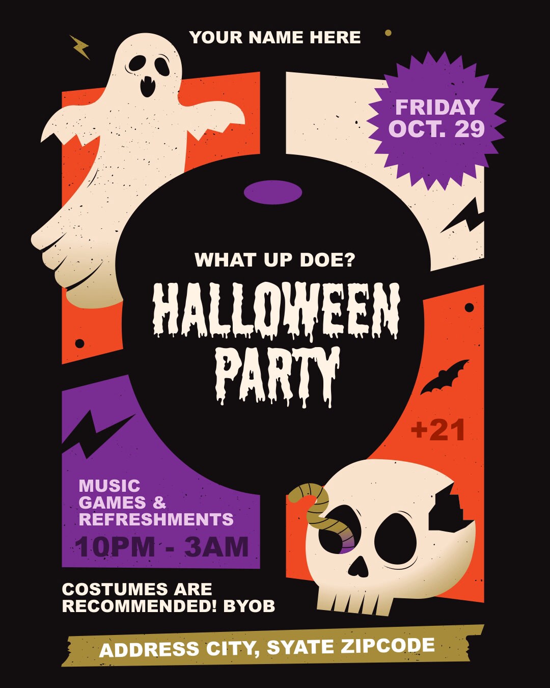 2D Spooky Halloween Party Flyer Editable Template
