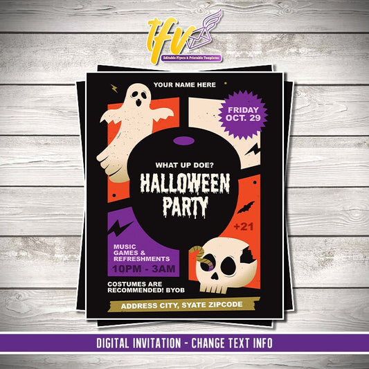 2D Spooky Halloween Party Flyer Editable Template