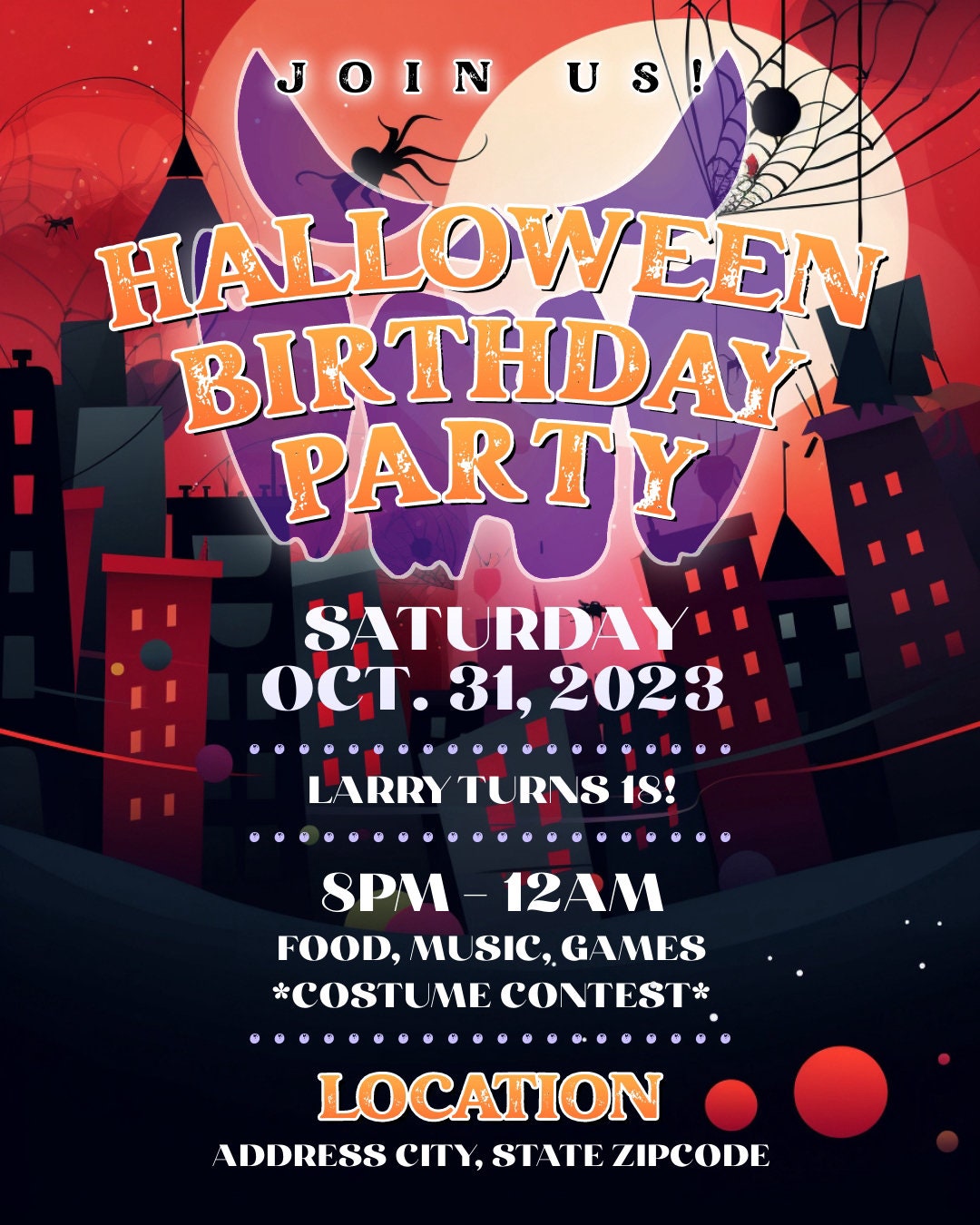 Gotham City Halloween Party Flyer Editable Template