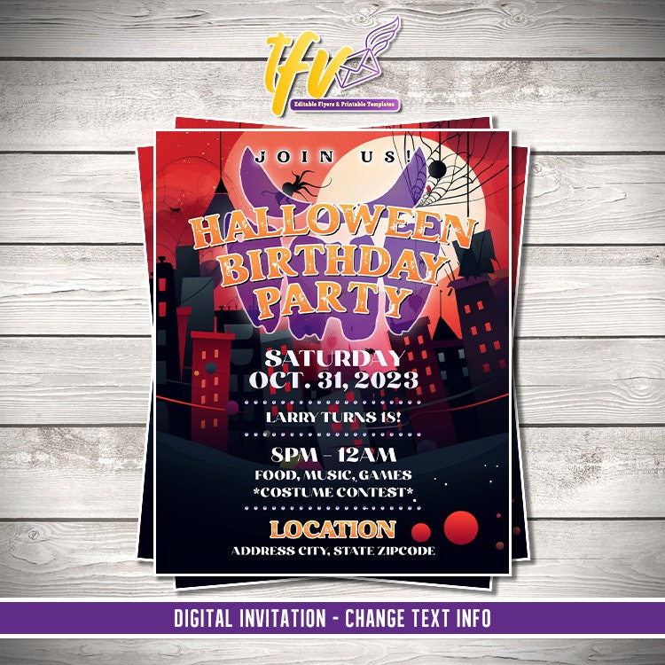 Gotham City Halloween Party Flyer Editable Template