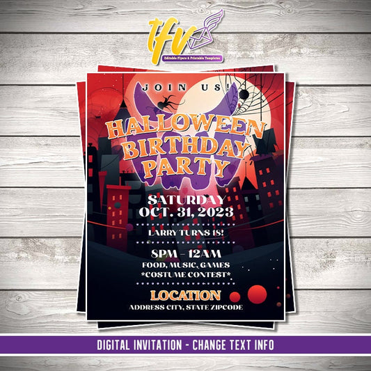Gotham City Halloween Party Flyer Editable Template