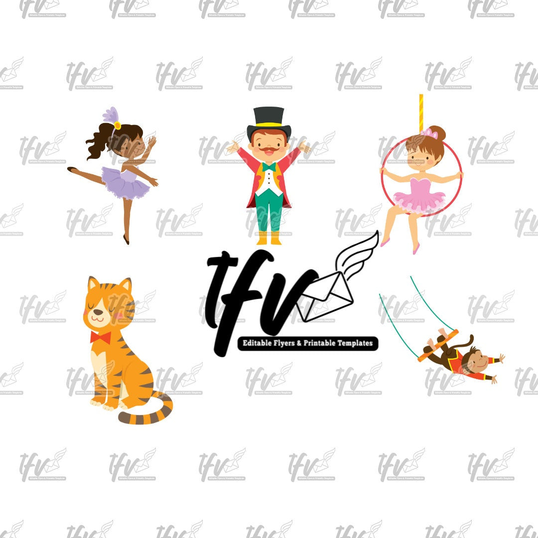Digital PNG Bundle - Circus Theme Clipart, Carnival Art, Cartoon Clipart, Carnival Clip Art, Circus Animal, Sublimation Art, Printable Art