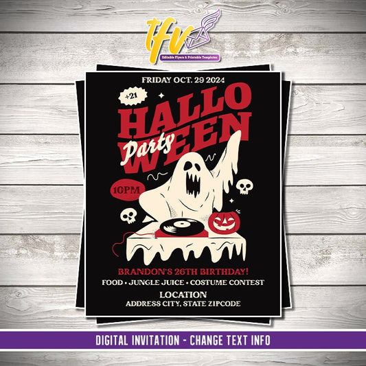 Halloween DJ Ghost Party Invitation Editable Template