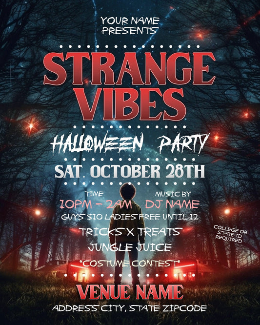 Stranger Vibes Halloween Party Invitation - Editable Template (Corjl Design)