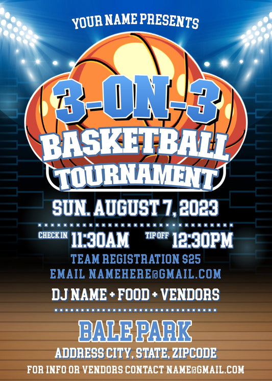 3 VS 3 Basketball Tournament Invitation – Editable Template (Corjl Design)