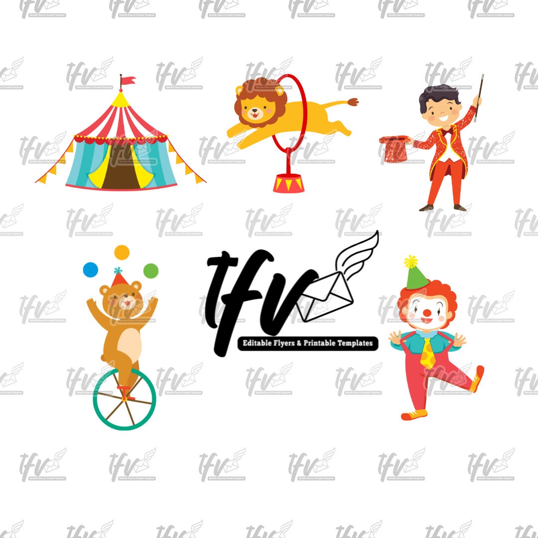 Digital PNG Bundle - Circus Theme Clipart, Carnival Art, Cartoon Clipart, Carnival Clip Art, Circus Animal, Sublimation Art, Printable Art