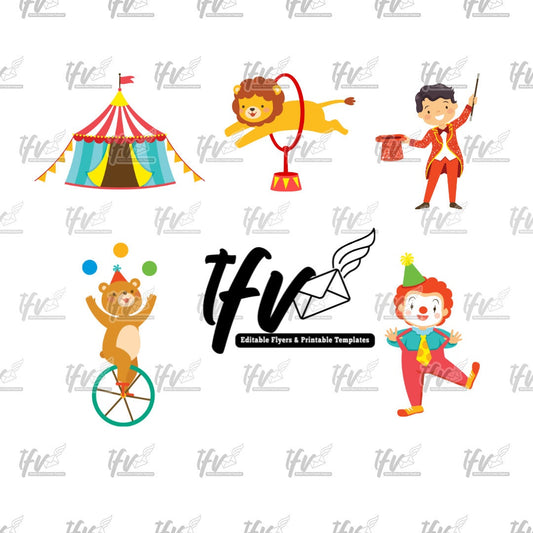 Digital PNG Bundle - Circus Theme Clipart, Carnival Art, Cartoon Clipart, Carnival Clip Art, Circus Animal, Sublimation Art, Printable Art
