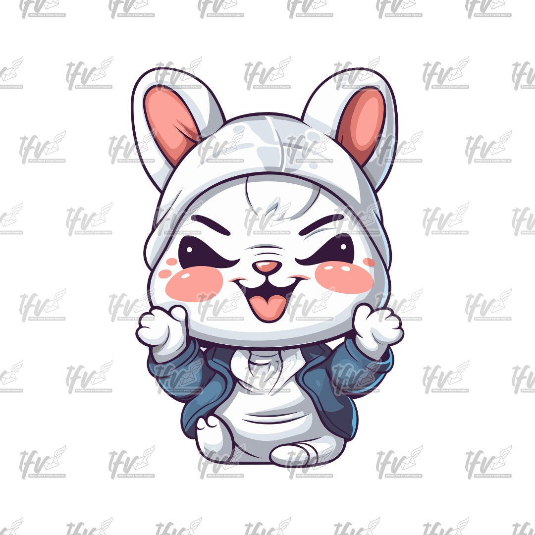 Cute Angry Cat, Cat Wearing Hoodie, Cat in Hat, White Cat Clipart, Sticker Art, PNG, Vector Art, Cartoon, Illustration Sublimation, Clip Art