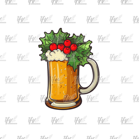 Christmas PNG, Christmas Beer, Mug of Beer, Beer Clipart, Christmas Cartoon, Christmas Mistletoe, Mistletoe Clipart, Sublimation, Clip Art
