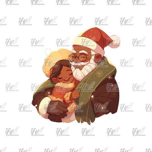 Christmas PNG, Black Art, Black Santa, Black Cartoon, Grandfather Granddaughter, Santa Clause Clipart, Illustration Sublimation, Clip Art