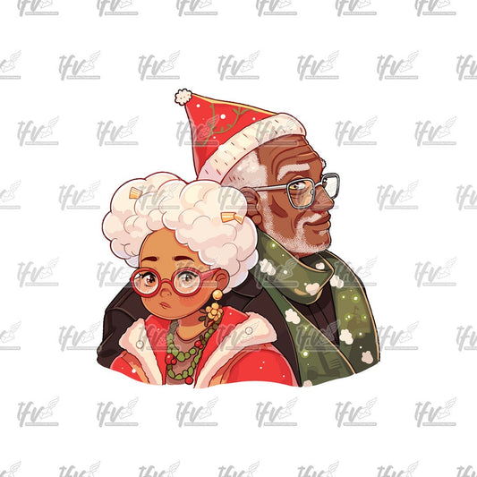 Afro American Mrs. Clause and Mr. Clause, Santa Clause PNG, Vector Art, Cartoon, Illustration Sublimation, Clip Art, Black Art, Holiday Png
