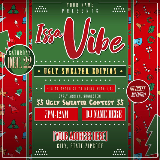 Issa Vibe Ugly Sweater Christmas Party Invitation – Editable Template (Corjl Design)