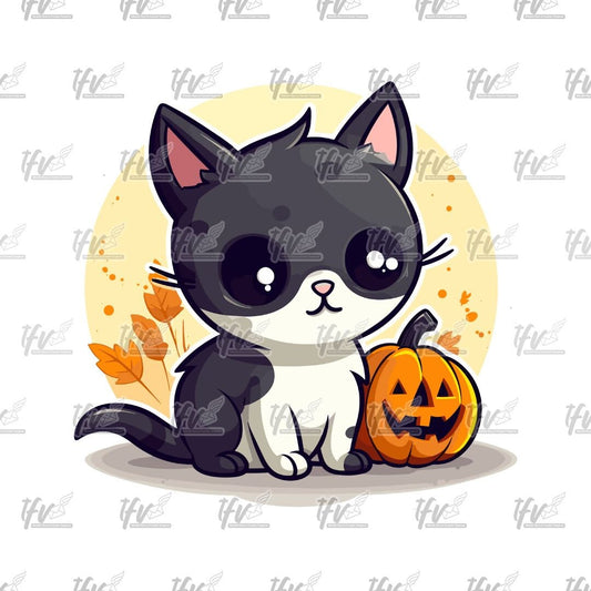 Cute Cat with Pumpkin Clip Art