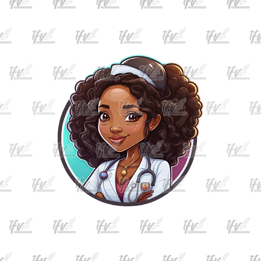 African American Doctor Clip Art, Black Woman Doctor, Healthcare Professional, Cute Doctor, Nurse Mama, Black Cartoon, Sublimation Clip Art