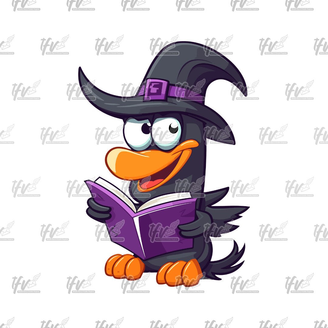 Halloween Clipart, Cute Bird with Book, Halloween PNG, Halloween, Crow Clipart, Vector Art, Cartoon, Illustration, Sublimation, Bird ClipArt