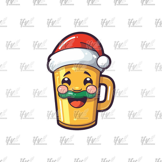 Beer with Santa Hat Clip Art