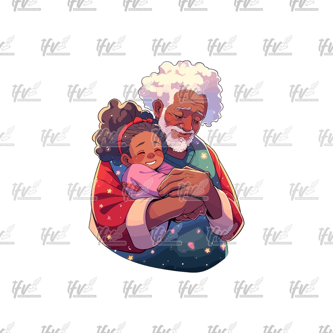 Black Santa Clipart, Christmas Clip Art, Grandfather and Granddaughter, Holiday PNG, Vector Art, Cartoon, Illustration Sublimation, Clip Art