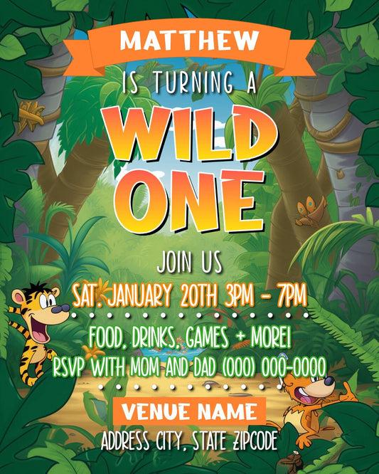 Wild One Years Old Birthday Party Flyer Editable Template