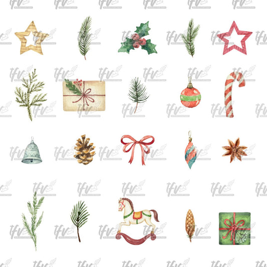 Christmas Clipart Bundle, Pine Tree Vector, Christmas Ball, Clip Art, Christmas Décor, Watercolor Christmas Sublimation, Sublimation Designs