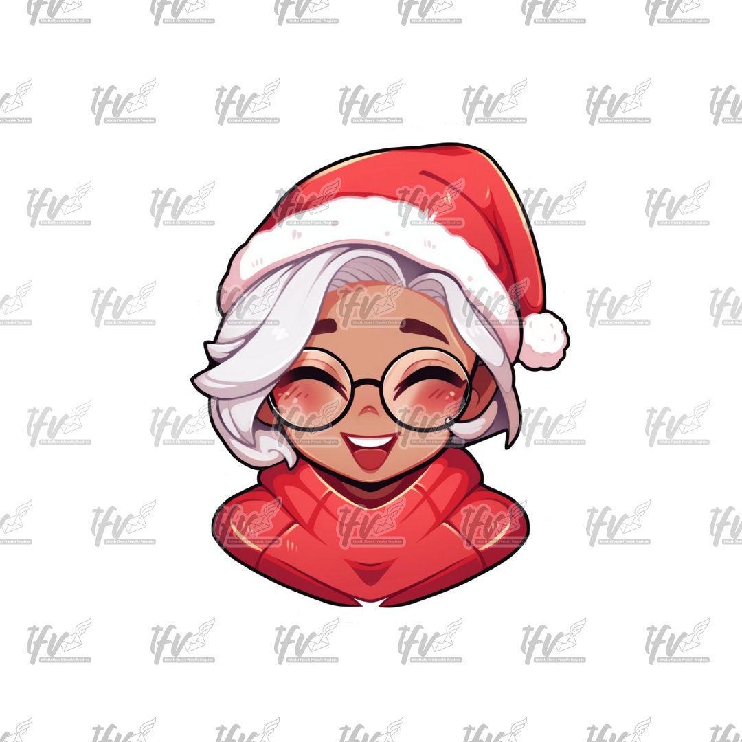 Black Mrs. Clause, Santa Clause PNG, Vector Art, Cartoon, Woman Clipart, Miss Clause Clipart, Christmas Sublimation, Clip Art, Afro Design