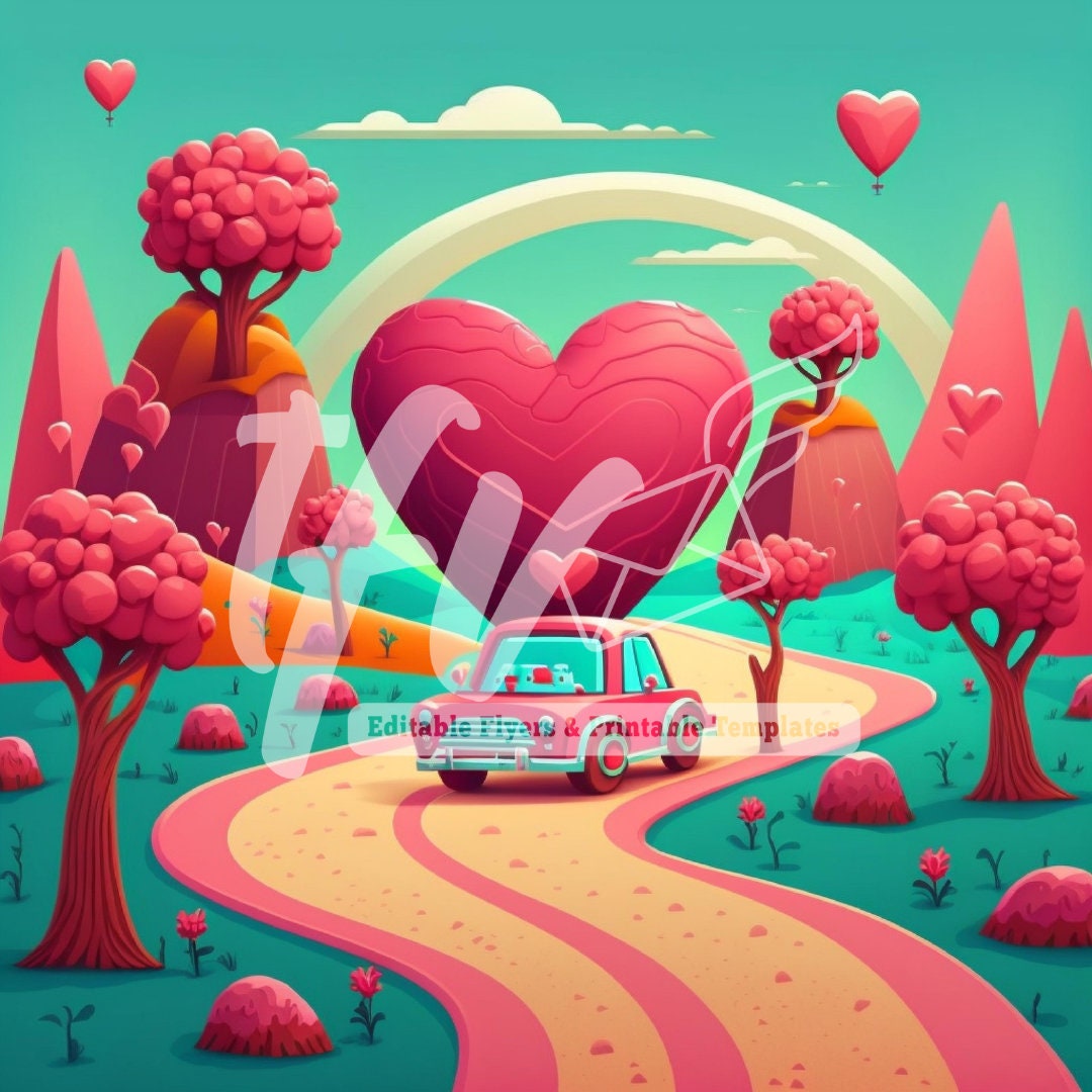 Cute Valentine's Day Car, Valentine's Day, Valentine Town, Digital Art, Love Art, Love Png, Sublimation, Love Day, Instant Download, Clipart