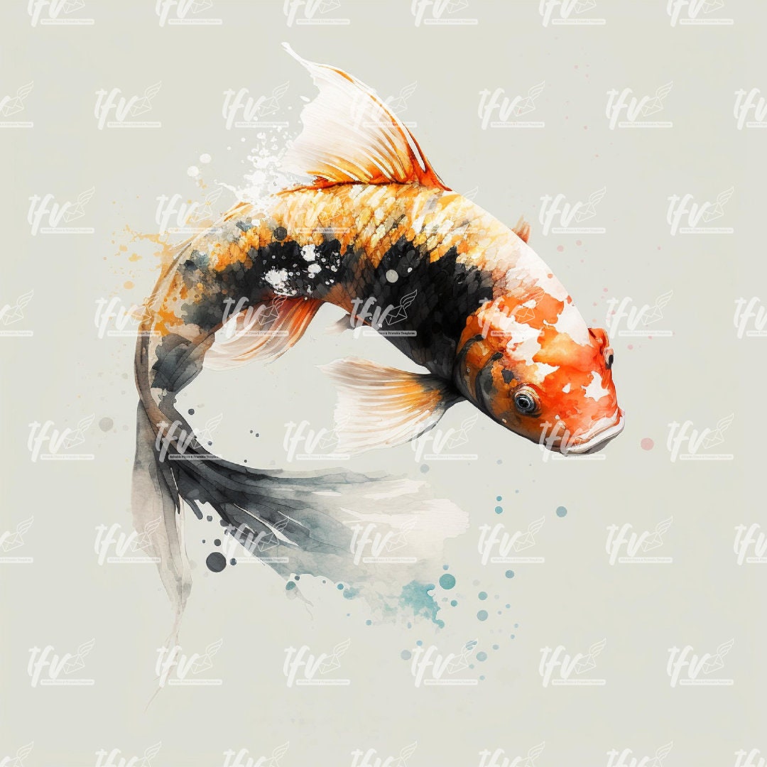 Koi Fish Digital Art, Watercolor Koi Fish, Digital Art, Koi Fish Png, Koi Fish Painting, Koi Fish, Sea Watercolor Painting, Koi Fish Art