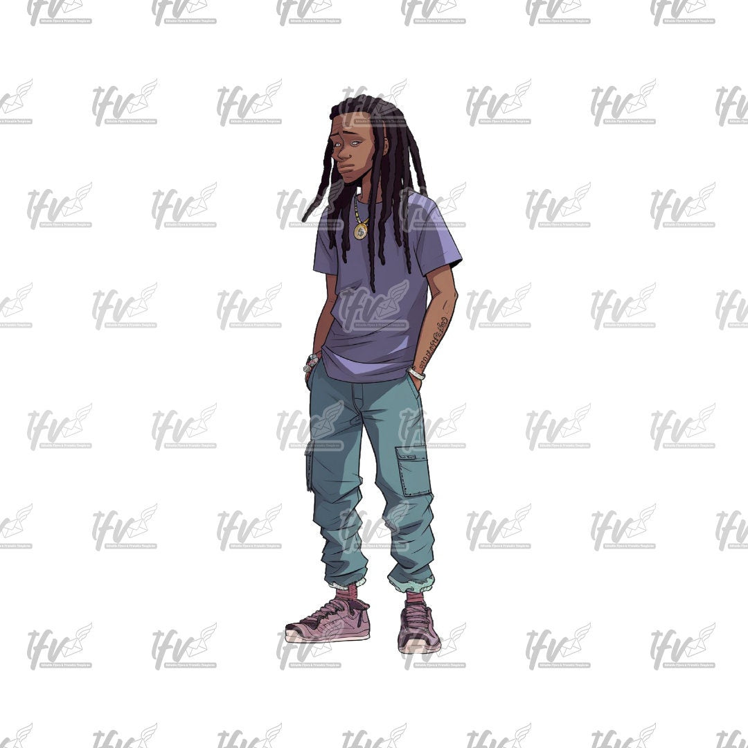 Rapper Png, Hip Hop Png, African Locs Cartoon, Rap Artist, Png, Sublimation, Cut File, Illustration, Animation Png, Clipart, Digital Art