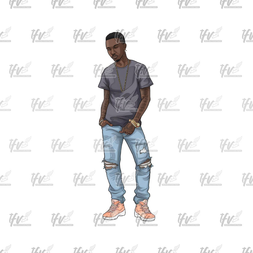 Black Model Clipart, Hip Hop Png, Black Man Art, Rap Artist, Png, Sublimation, Cut File, Illustration, Animation Png, Clipart, Digital Art