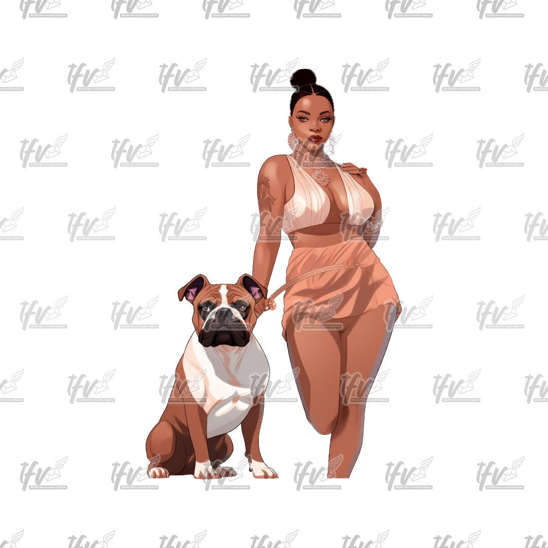 Dog Mama Clip Art, Black Girl Art, Dog Mom Png, Black Clip Art, African American ClipArt, Sublimation Art, Cut File, Illustration, Cartoon