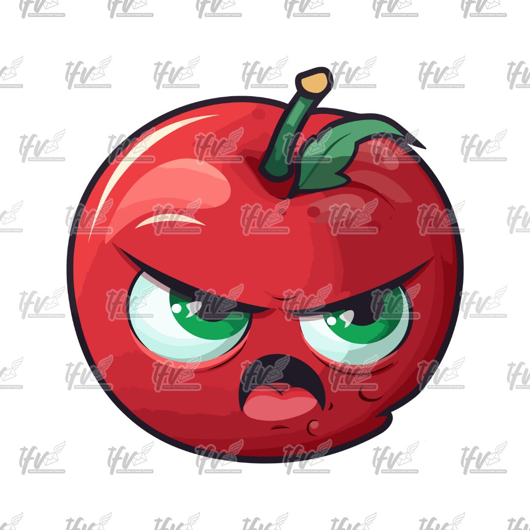 Apple Clip Art, Angry Apple, Mad Apple, Sour Apple Clip Art, Apple Png, Apple Cartoon Png, Red Apples, Red Apple Sublimation, Sublimation