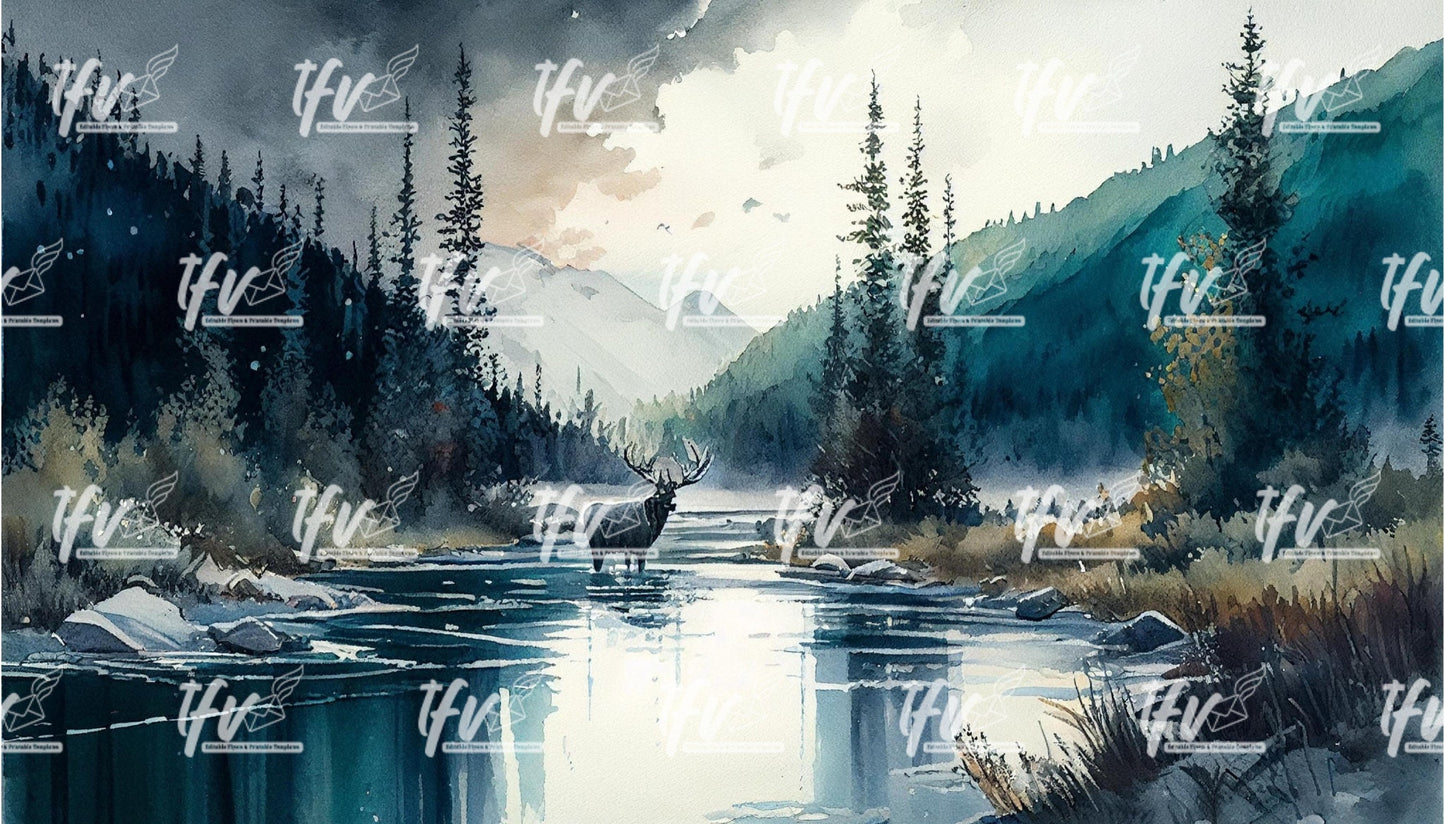 Moose River and Mountains Printable Art