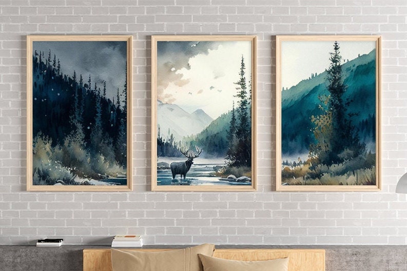 Moose River and Mountains Printable Art