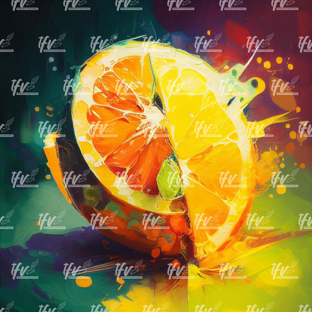 Fruit Watercolor Abstract Painting, Digital Print, Citrus Fruit, Citrus, Digital Fruit Painting, Instant Download, Digital Art Files