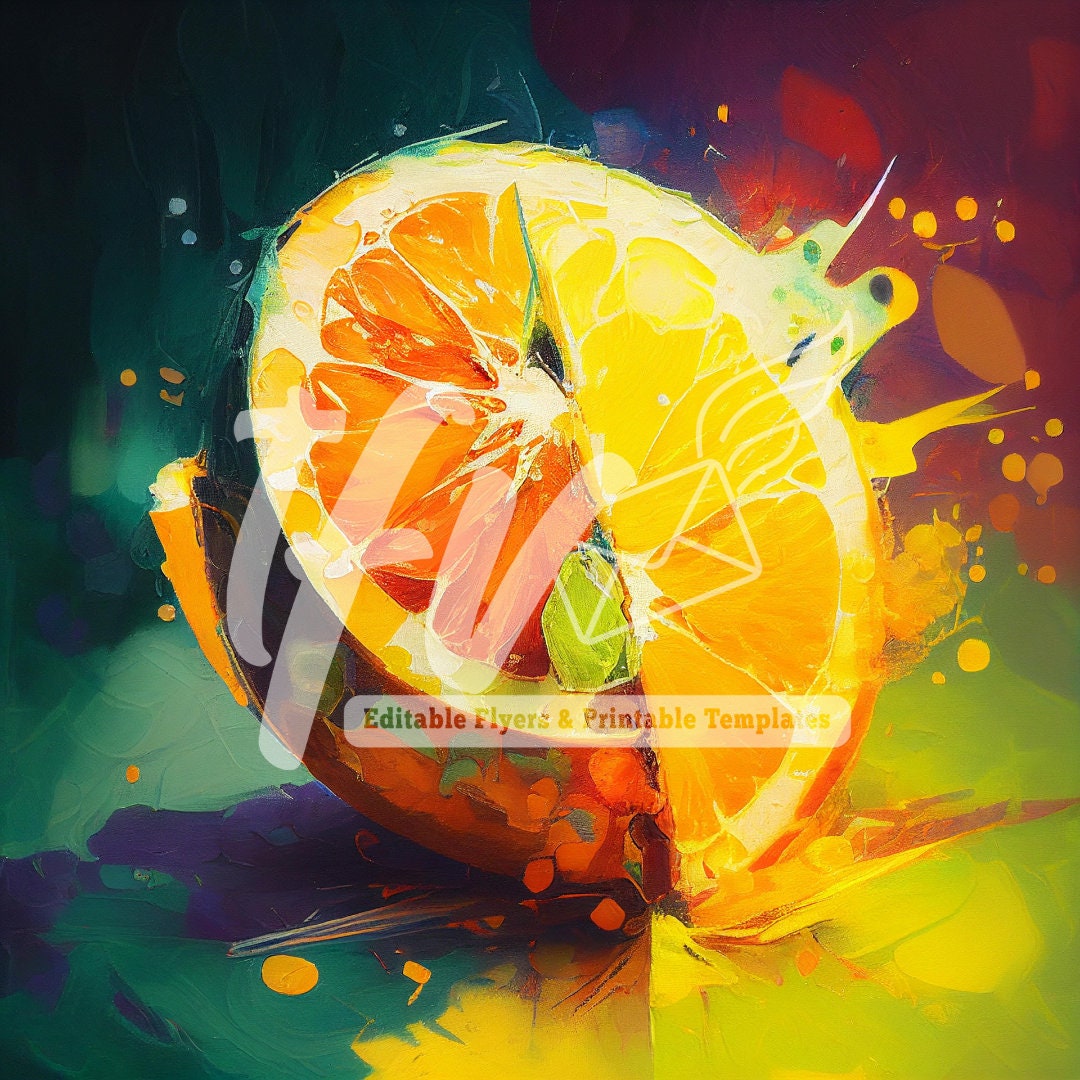 Fruit Watercolor Abstract Painting, Digital Print, Citrus Fruit, Citrus, Digital Fruit Painting, Instant Download, Digital Art Files