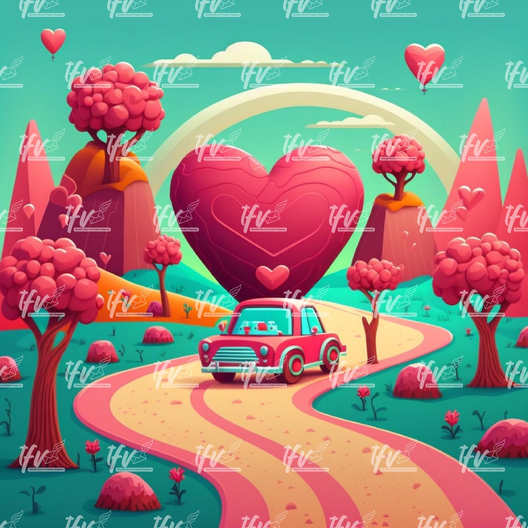 Cute Valentine's Day Car, Valentine's Day, Valentine Town, Digital Art, Love Art, Love Png, Sublimation, Love Day, Instant Download, Clipart