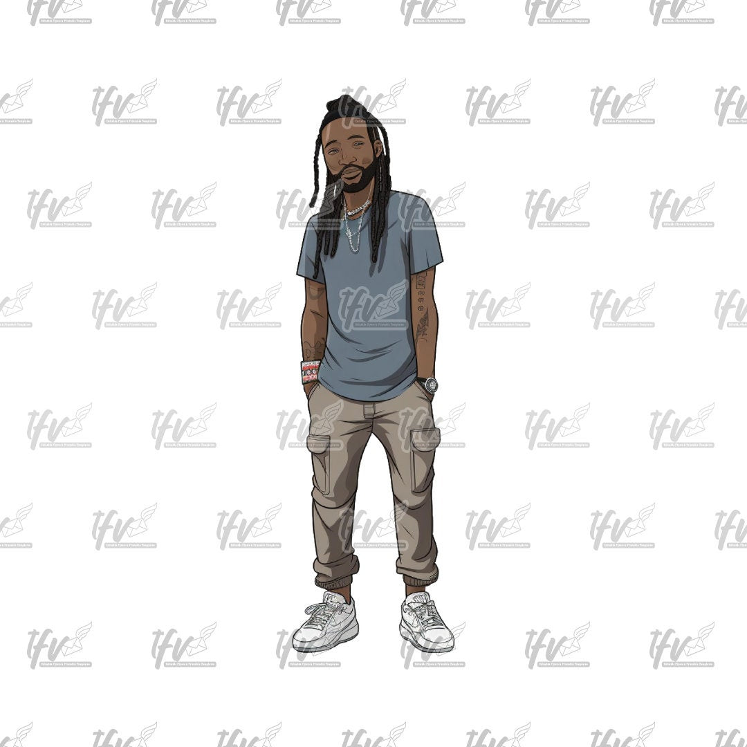 African American Png, Hip Hop Png, Streetwear, Guy with Locs, Png, Sublimation, Cut File, Illustration, Animation Png, Clipart, Digital Art