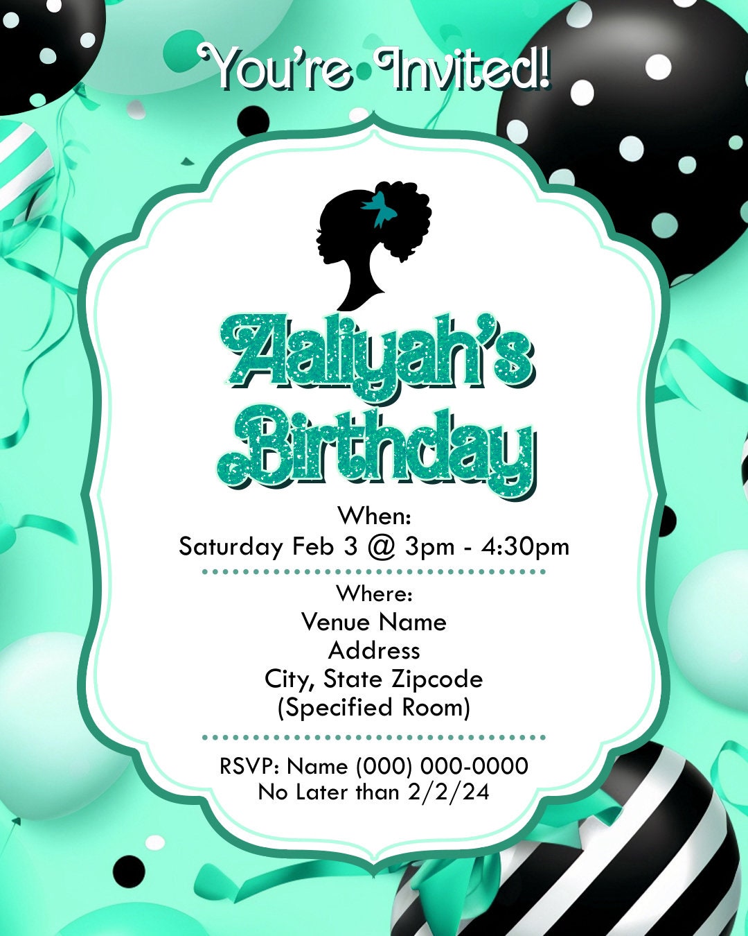 Barbie Doll Theme Birthday Party Flyer Editable Template (Tiffany)