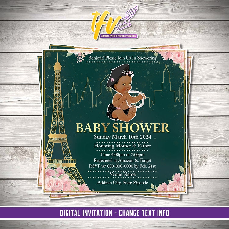 Baby Girl Paris Baby Shower Invitation Editable Template