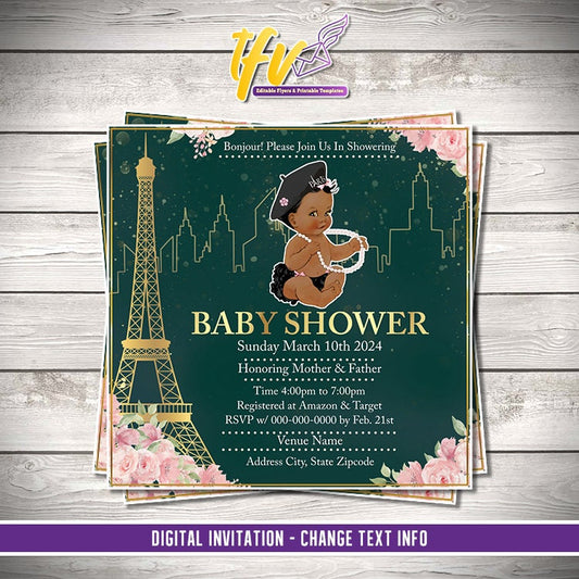 Baby Girl Paris Baby Shower Invitation Editable Template