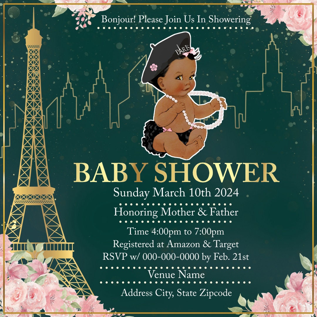 Baby Girl Paris Baby Shower Invitation Editable Template