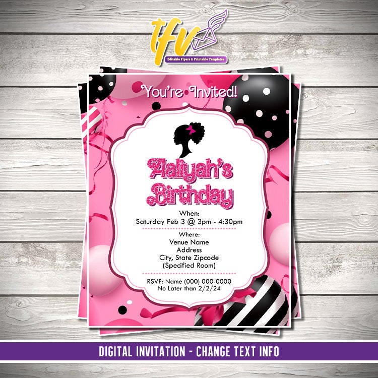 Barbie Doll Theme Birthday Party Flyer Editable Template