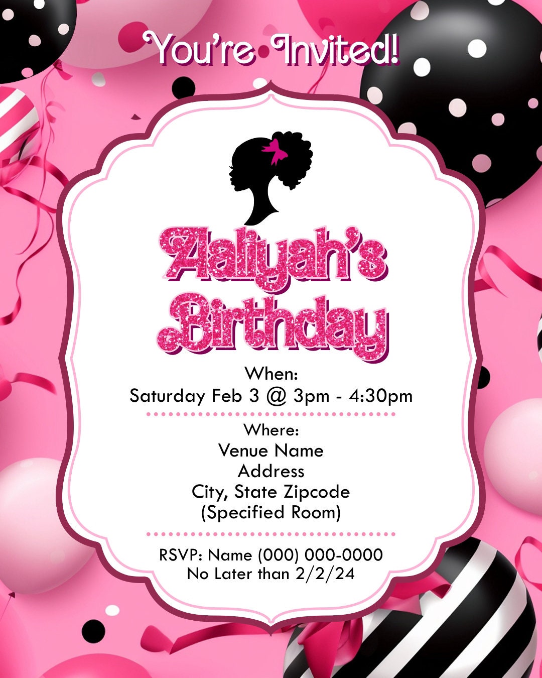 Barbie Doll Theme Birthday Party Flyer Editable Template