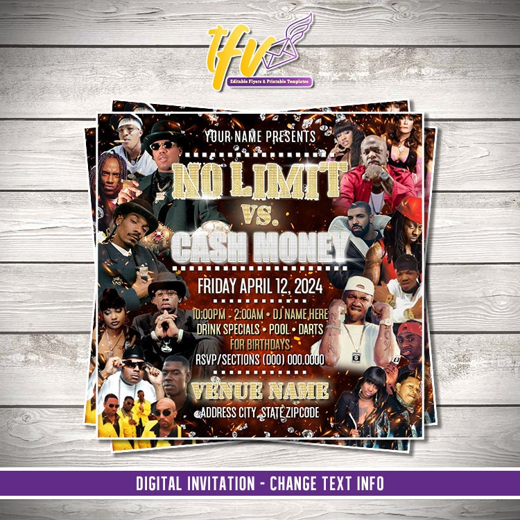 Cash Money Vs No Limit Party Flyer – Editable Corjl Template