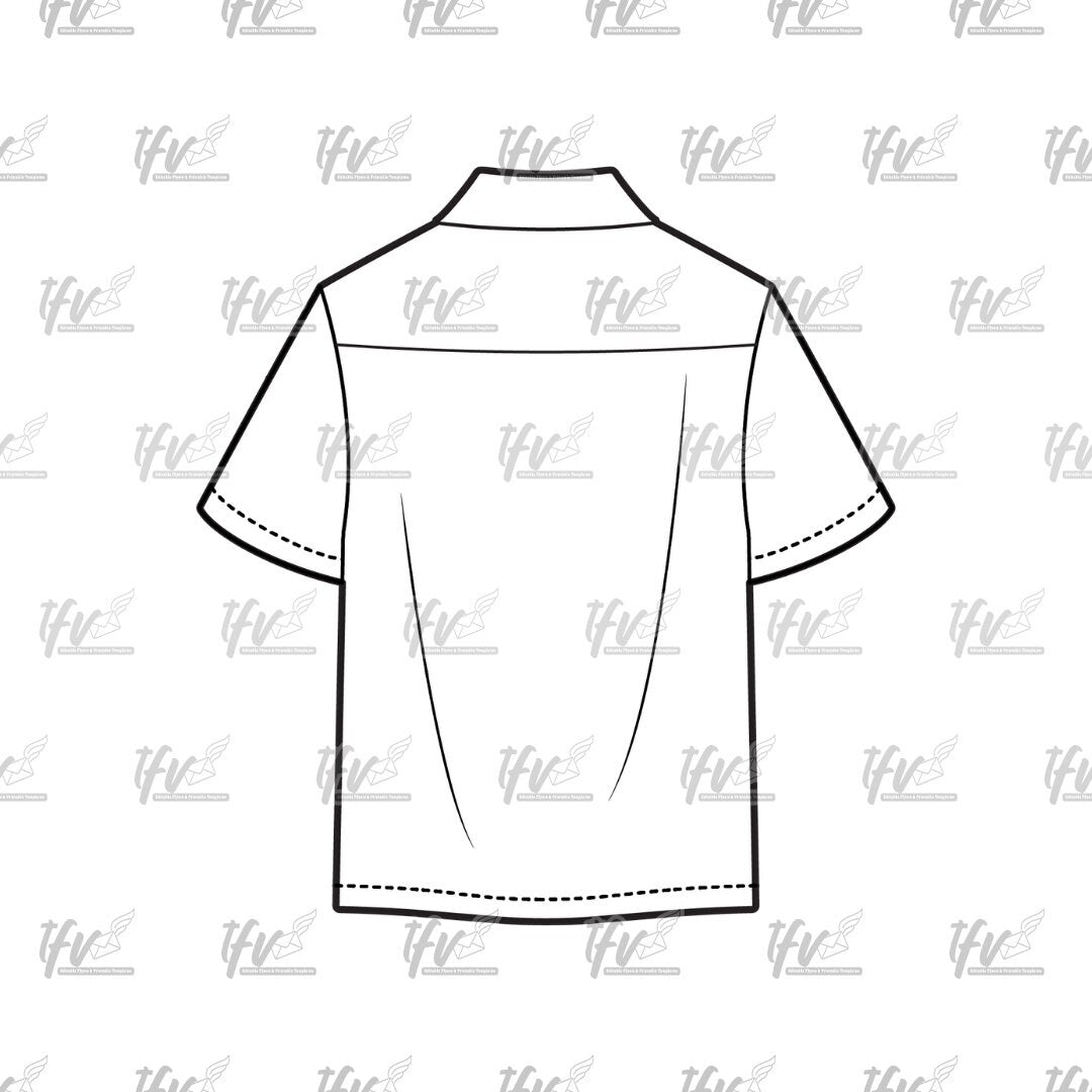 Back Short Sleeve Button Up, Streetwear Mockup, Apparel Mockup, Vector Illustration, Technical Drawing, Tech Pack, Procreate Files, Fashion