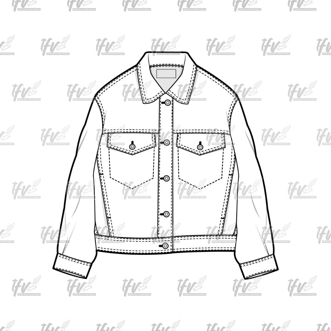 Mens Denim Jacket, Streetwear Mockup, Apparel Mockup, Vector Illustration, Technical Drawing, Tech Pack, Procreate Files, Digital Fashion