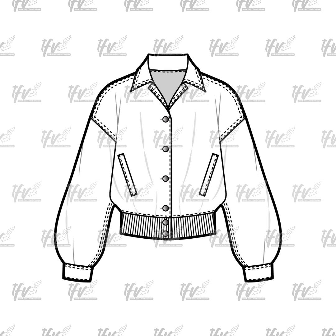 Ladies Designer Jacket, Streetwear Mockup, Apparel Mockup, Vector Illustration, Technical Drawing, Tech Pack, Procreate Files, Digital Art