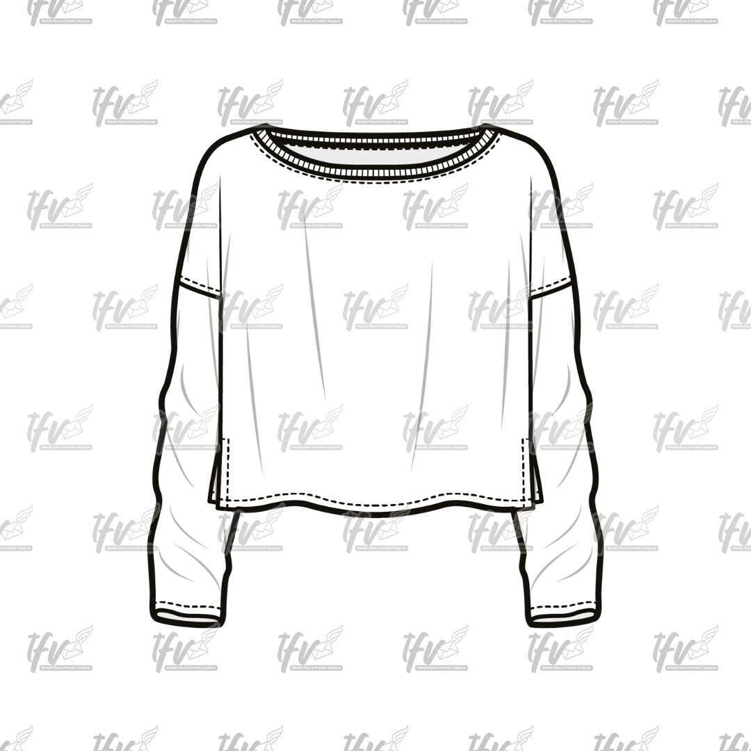 Ladies Loose Quarter Crewneck Mockup, Streetwear Mockup, Apparel Mockup, Vector Illustration, Technical Drawing, Tech Pack, Procreate File