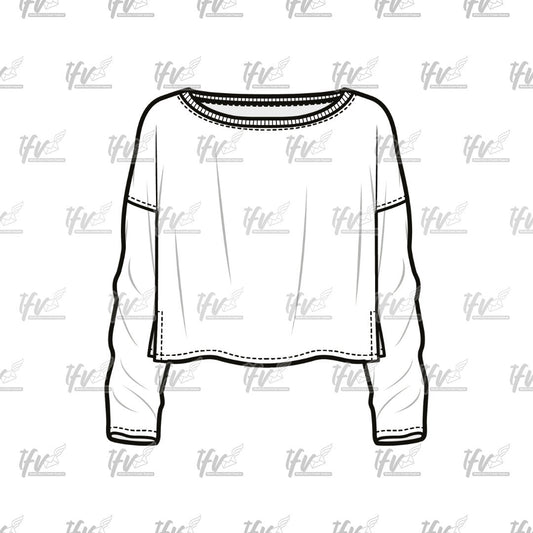 Ladies Loose Quarter Crewneck Mockup, Streetwear Mockup, Apparel Mockup, Vector Illustration, Technical Drawing, Tech Pack, Procreate File