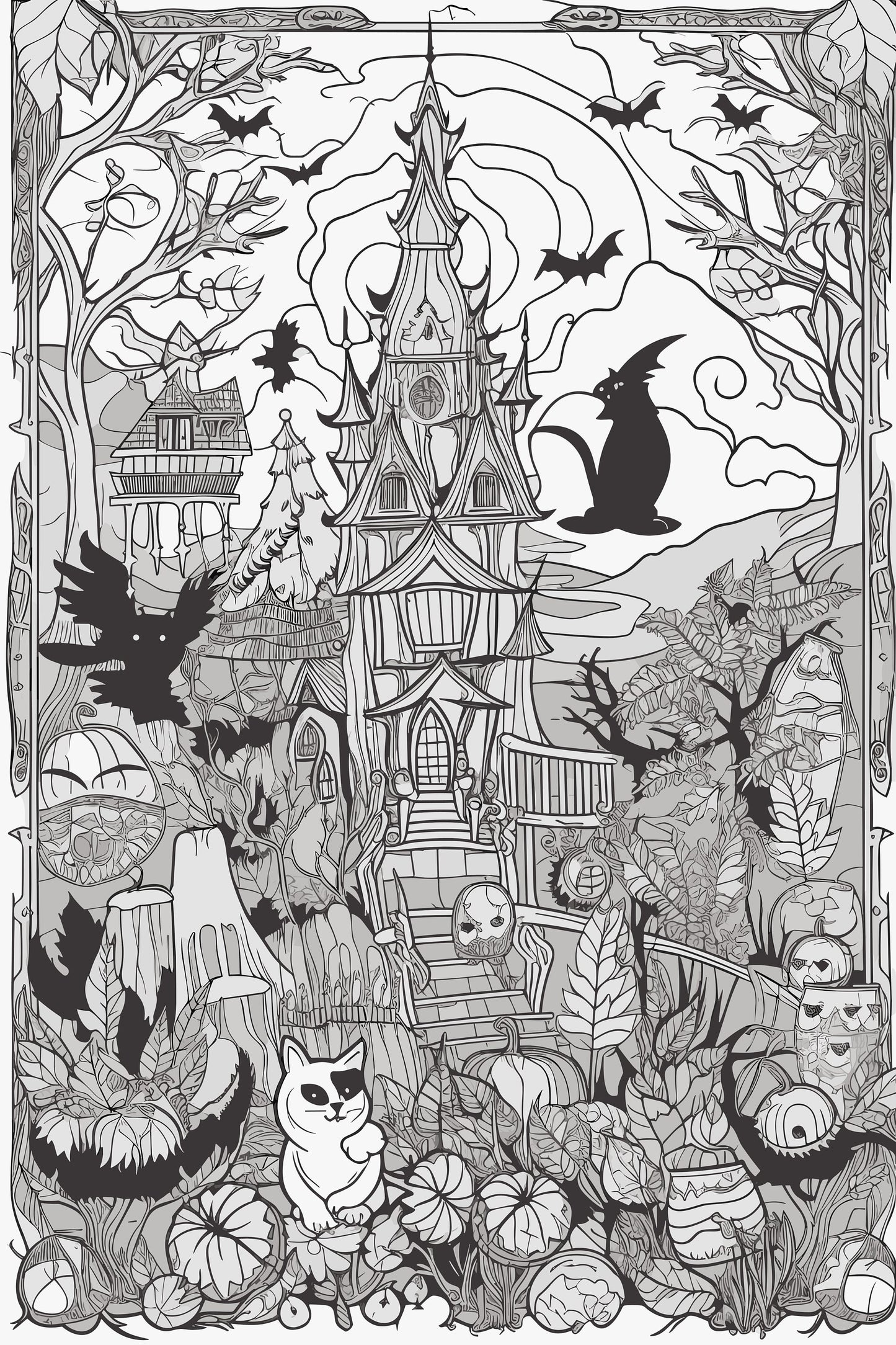Monster Mash Coloring Sheet, Halloween Coloring Sheet, Coloring Page, Haunted House Pages, Art Skills, Worksheet, ProCreate Art File, Diy
